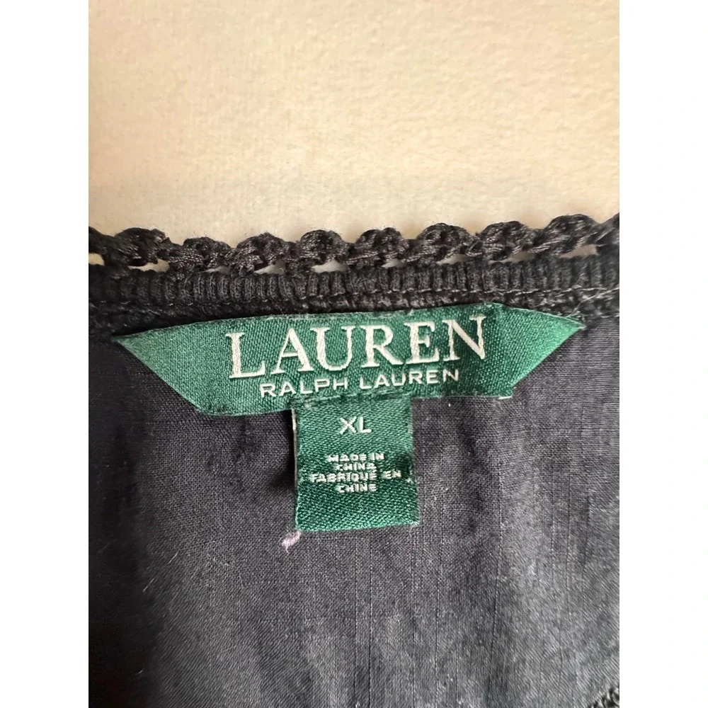 Lauren Ralph Lauren Black Waffle Knit Henley‎ Thermal Nightgown Pajamas XL